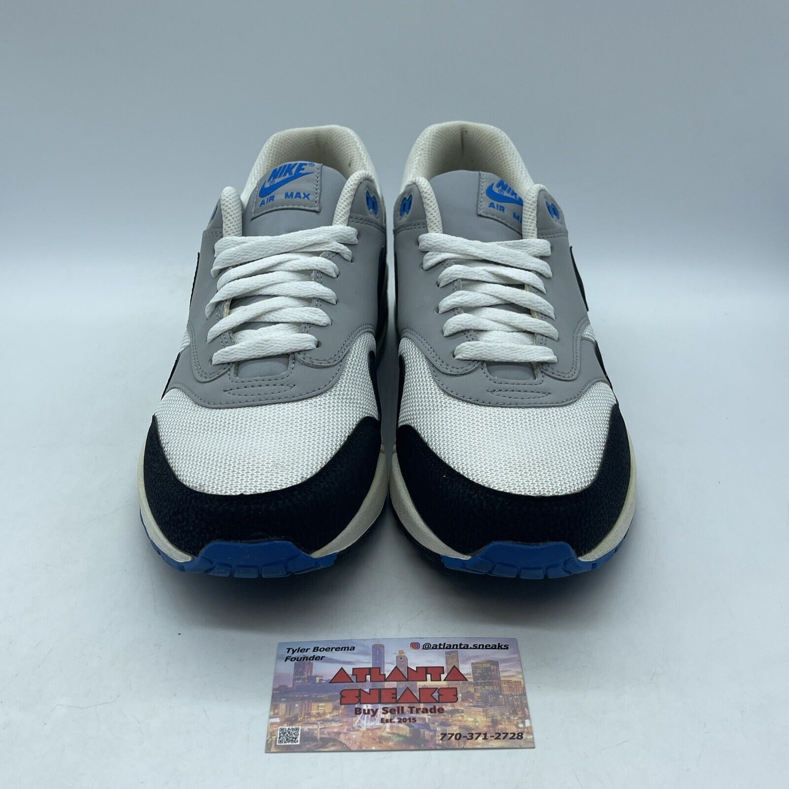 Size 11 - Nike Air Max 1 Essential Wolf Grey White Blue Suede (537383-104)