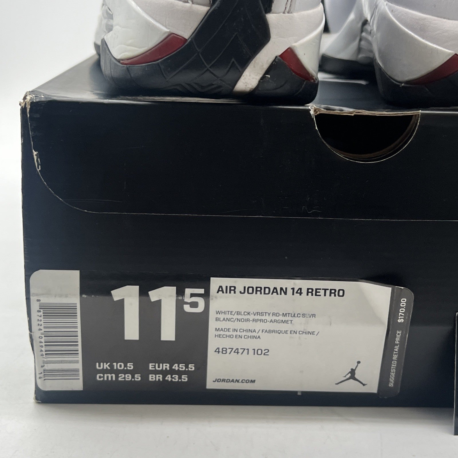 Size 11.5 - Air Jordan 14 Retro 2014 Black Toe (487471-102)
