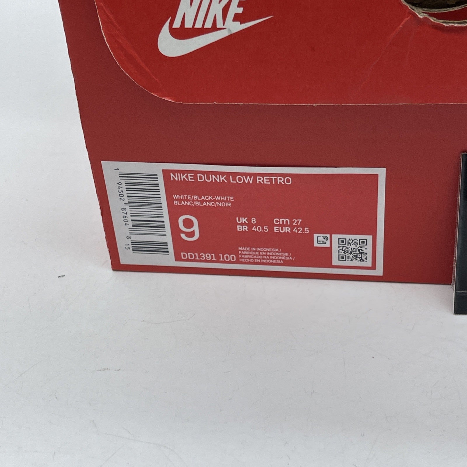 Size 9 - Nike Dunk Low Black White Leather (DD1391-100)