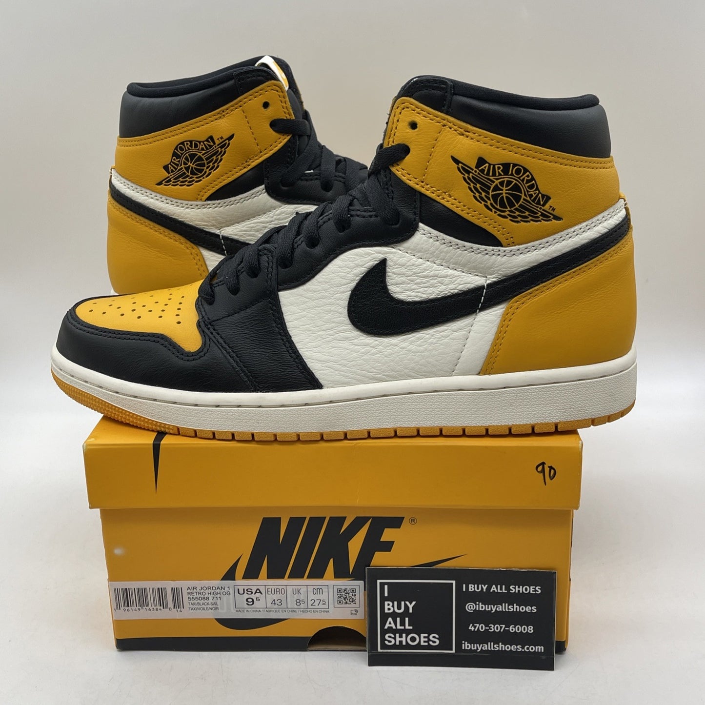 Size 9.5 - Jordan 1 Retro OG High Yellow Toe Black Leather (555088-711)