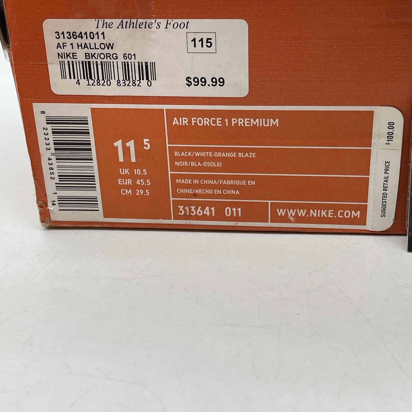 Size 11.5 - Nike Air Force 1 Premium Halloween Orange Black (313641-011)