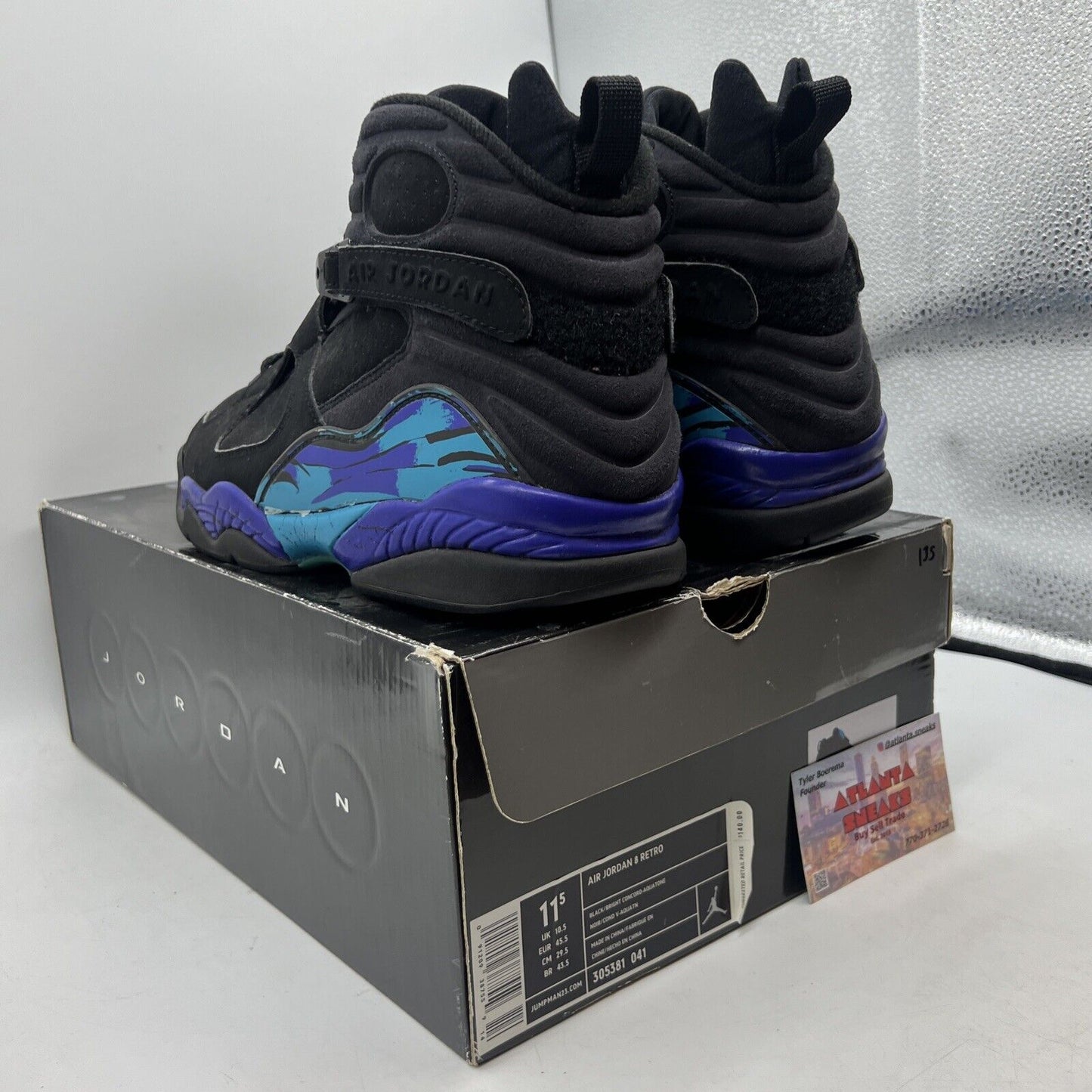 Size 11.5 - Air Jordan 8 Retro 2007 Aqua Black Purple Suede (305381-041)