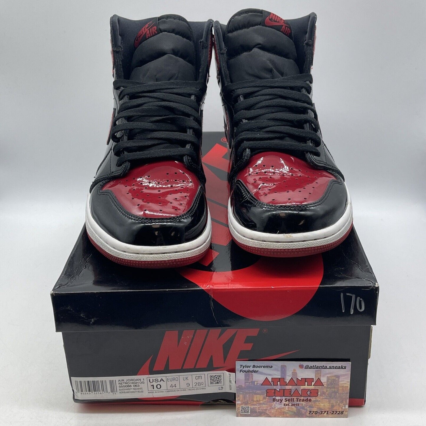 Size 10 - Jordan 1 Retro OG High Patent Bred Black Red White (555088-063)