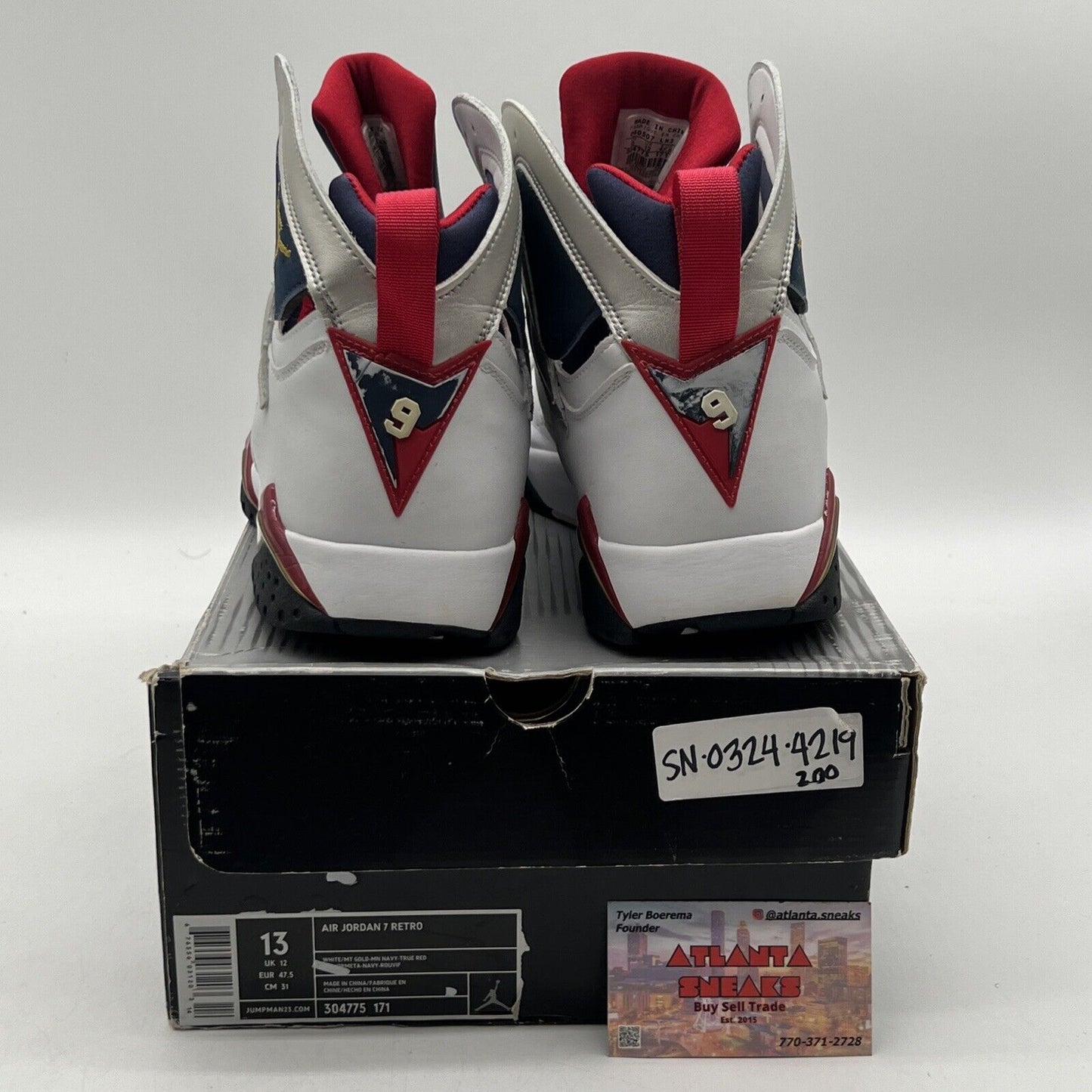 Size 13 - Air Jordan 7 Retro 2004 Olympic White Navy Red (304775-171)