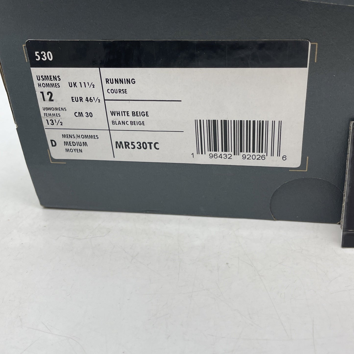 Size 12 - New Balance 530 White Light Gold (MR530TC)