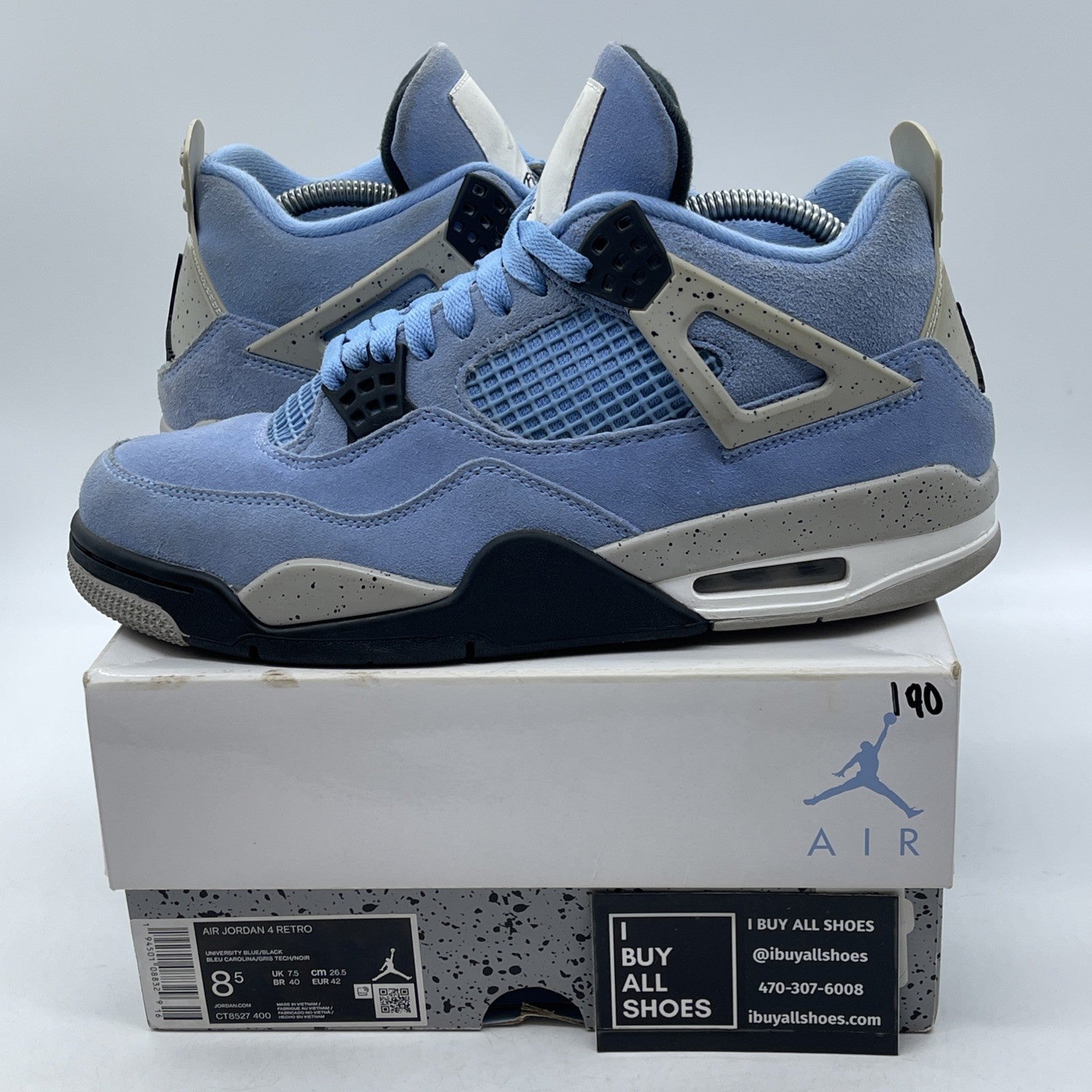 Size 8.5 - Jordan 4 Retro Black Tech Grey University Blue White (CT8527-400)