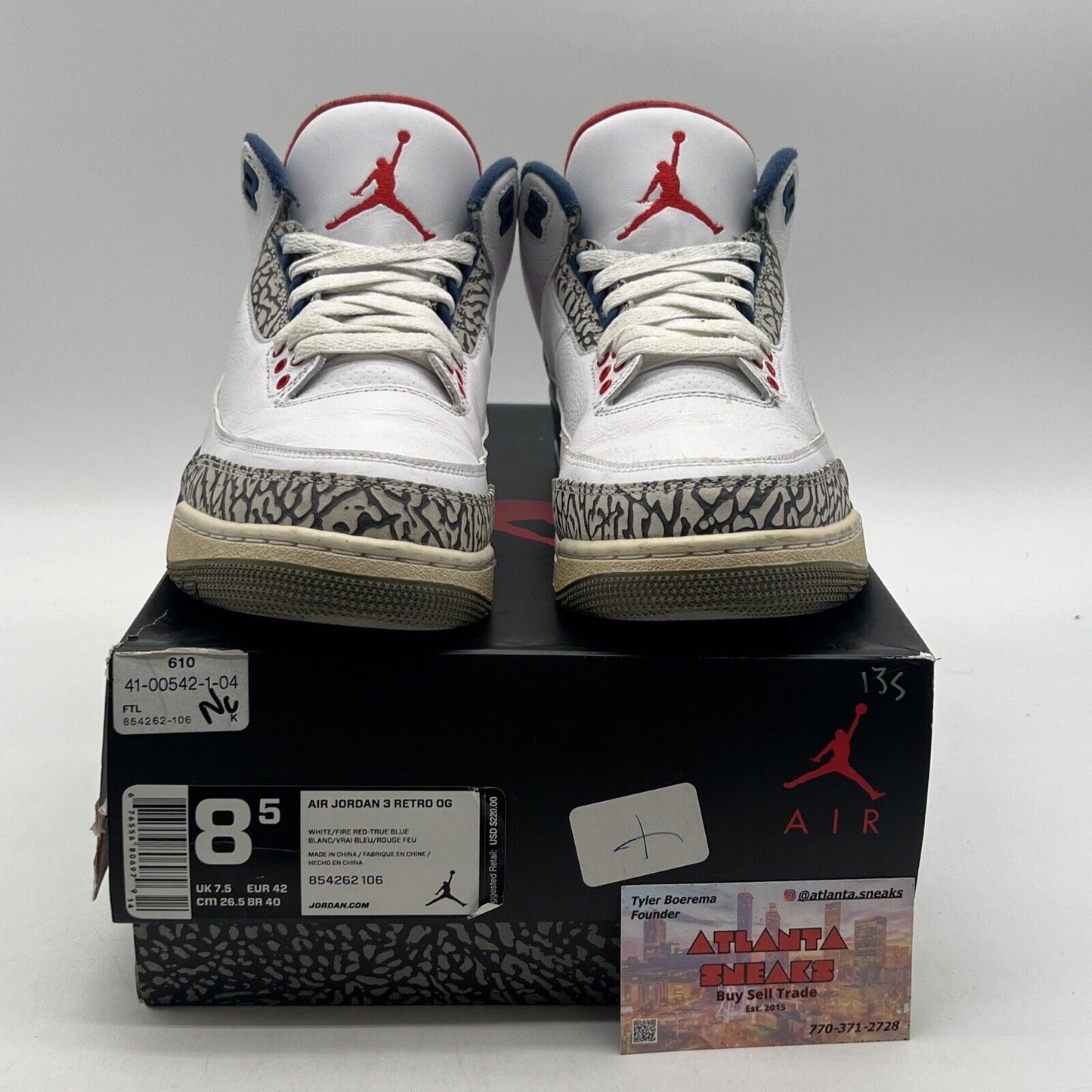 Size 8.5 - Jordan 3 Retro OG Mid True Blue Leather Black (854262-106)