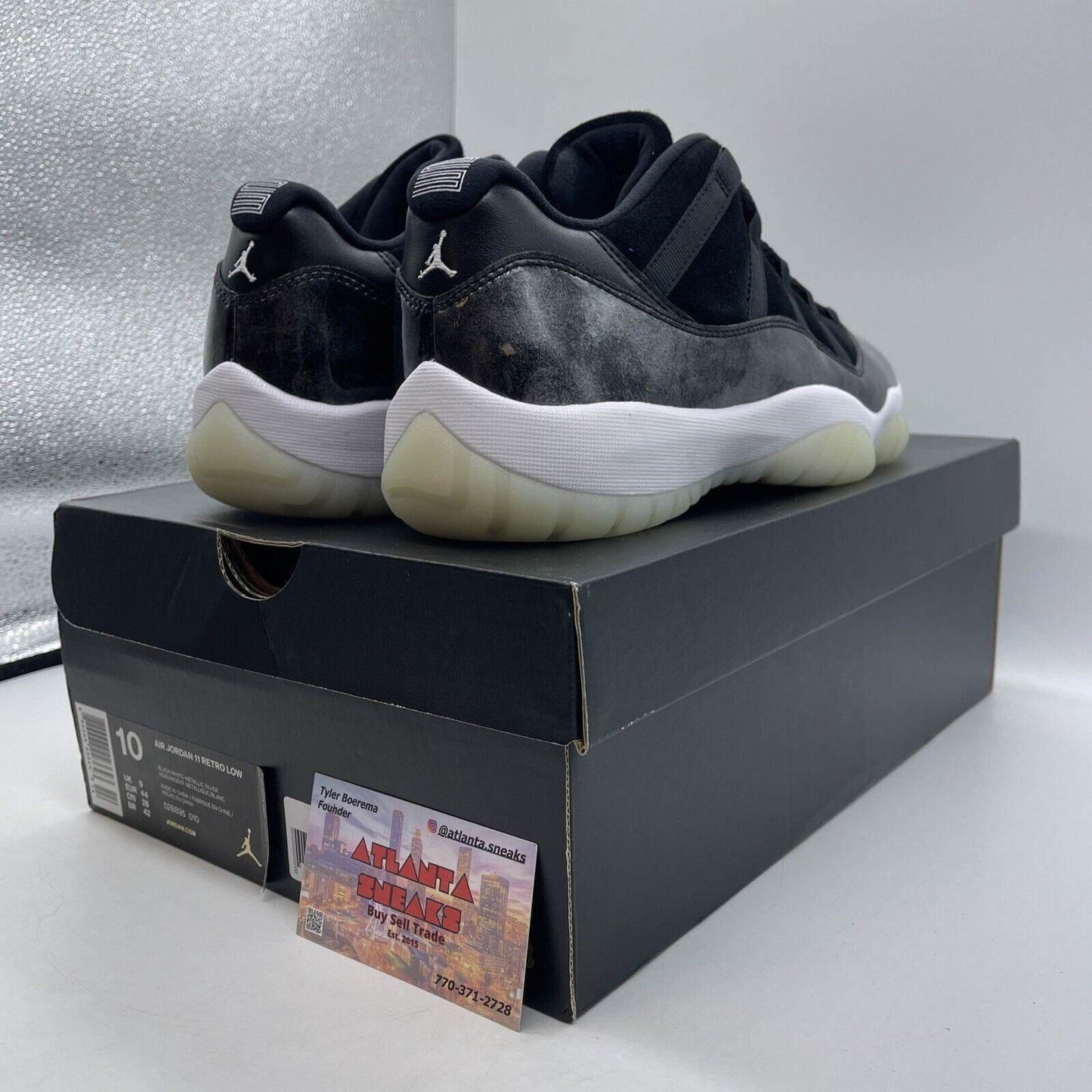 Size 10 - Air Jordan 11 Retro Low Barons Black White Grey  Leather (528895-010)