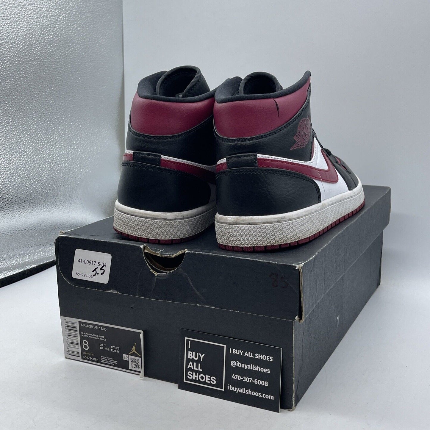 Size 8 - Air Jordan 1 Mid Noble Red Purple Black White Leather (554724-066)