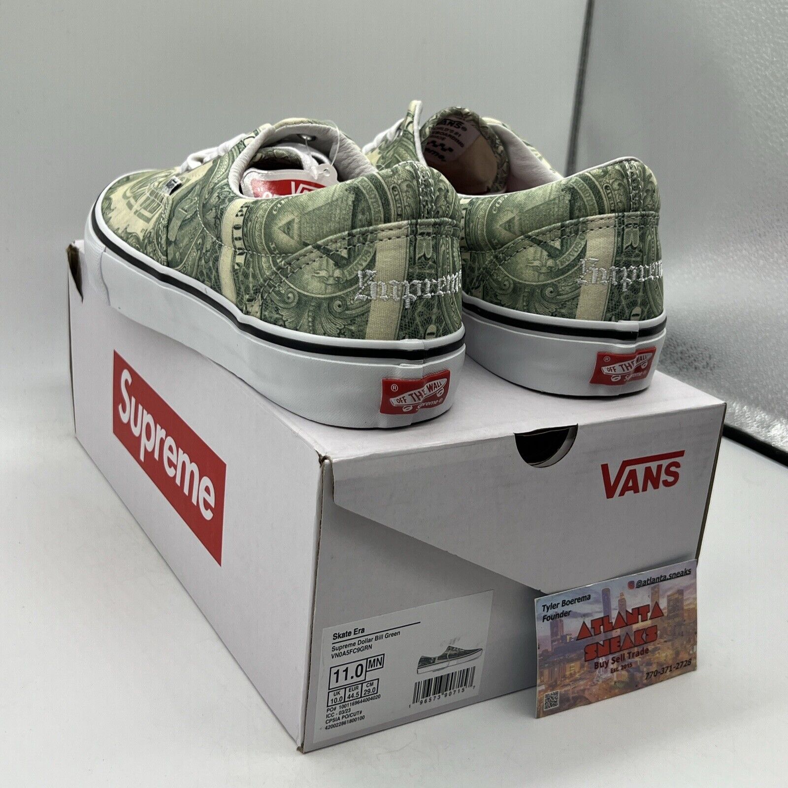 Size 11 - VANS Supreme x Skate Era Dollar Bill Brand New Og All DS Sneakers