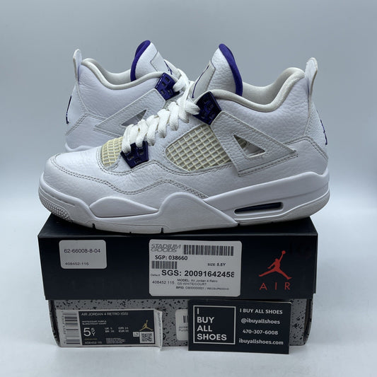 Size 5.5Y - Jordan 4 Retro Mid Purple Metallic White Leather (408452-115)