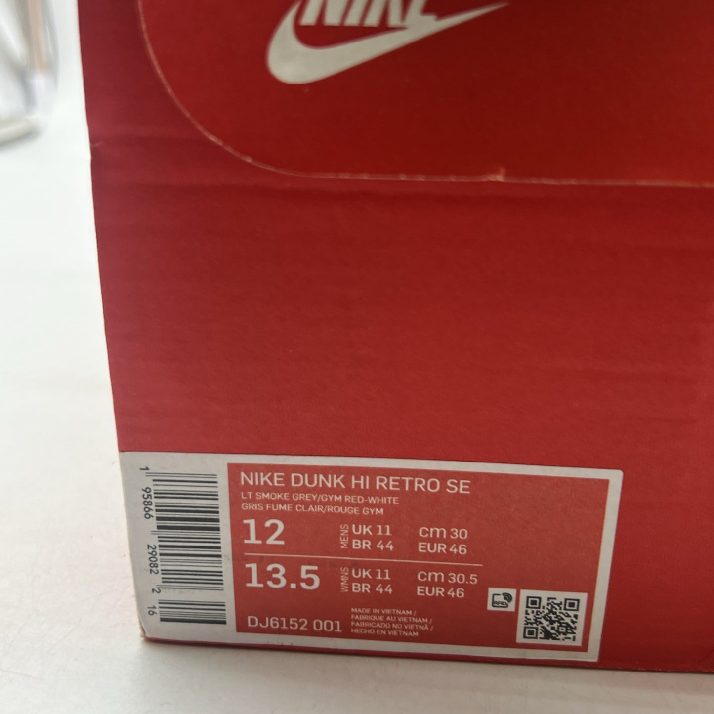 Size 12 - Nike Dunk SE High Athletic Club Light Smoke Grey Gym Red (DJ6152-001)