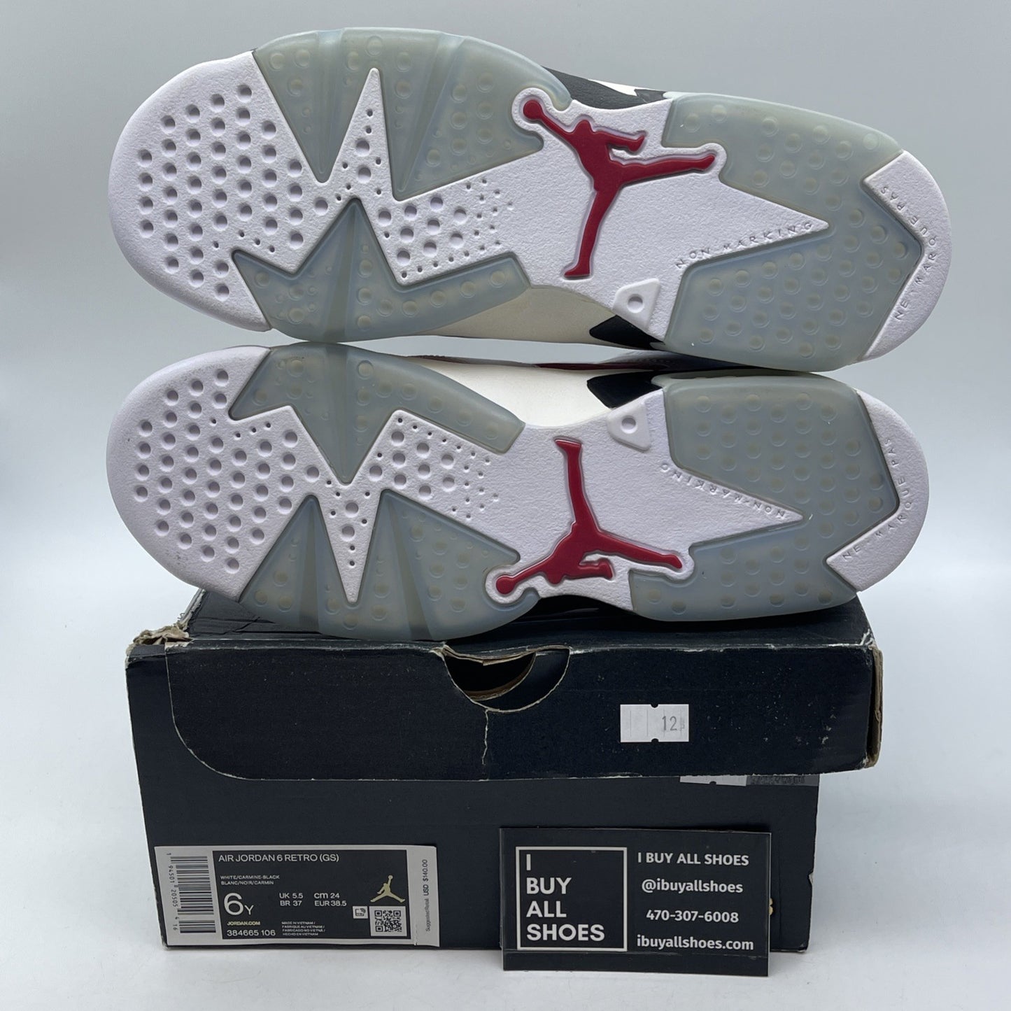 Size 6Y - Jordan 6 Retro OG Mid Carmine Red White Leather Suede (384665-106)
