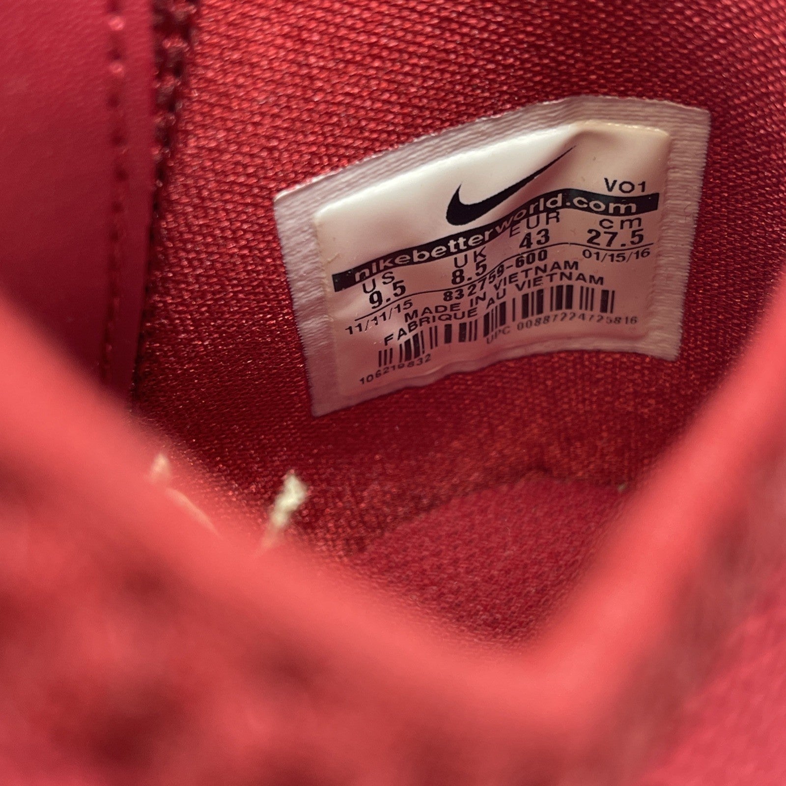 Size 9.5 - Nike Big Swoosh Gym Red White Suede Leather (832759-600)