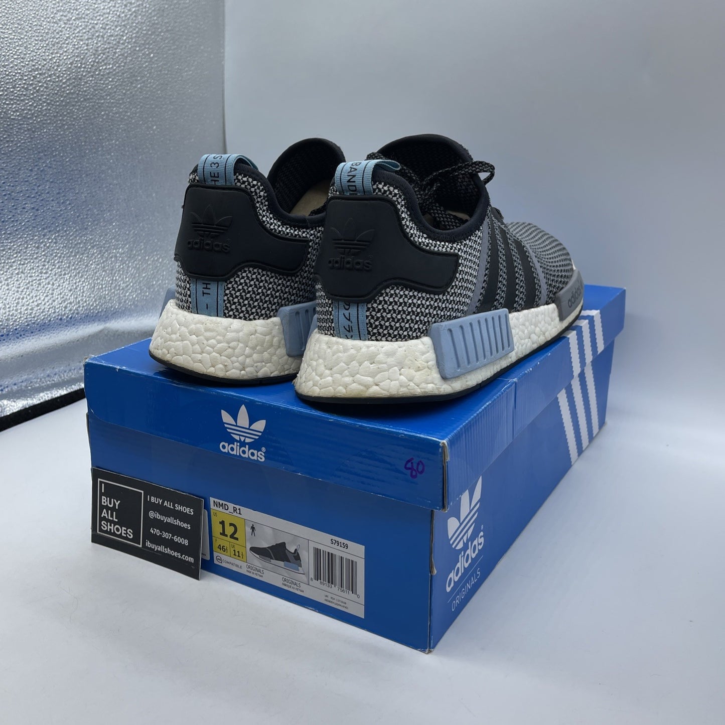 Size 12 - adidas NMD_R1 Clear Blue Grey Black Suede Leather (S79159)