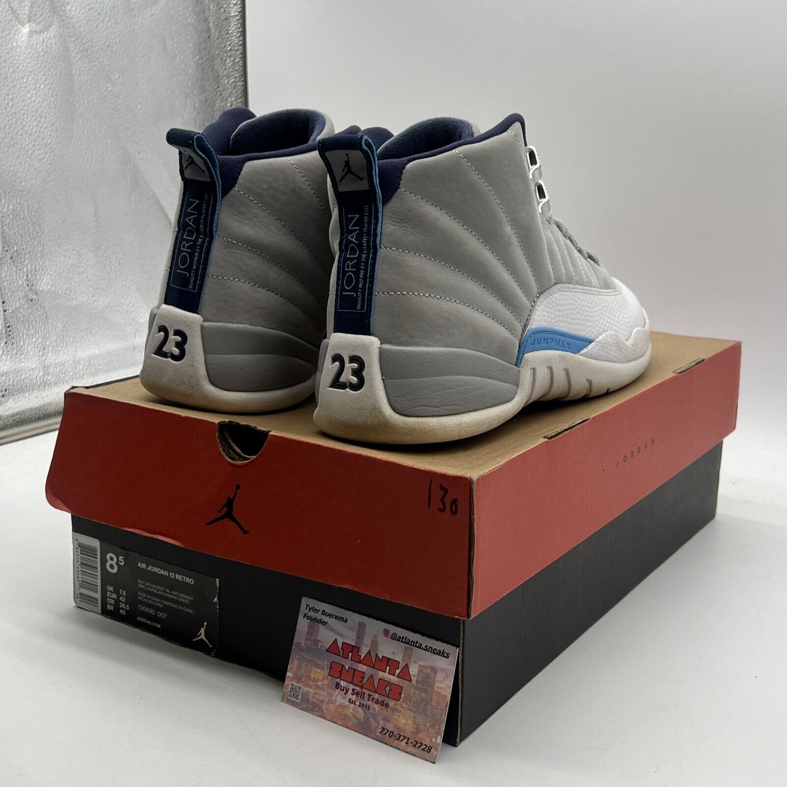 Size 8.5 - Air Jordan 12 Retro Grey University Blue Suede Leather (130690-007)