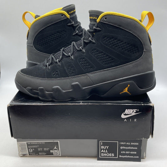 Size 9.5 - Jordan 9 Retro Black Grey Yellow Suede Leather (CT8019-070)