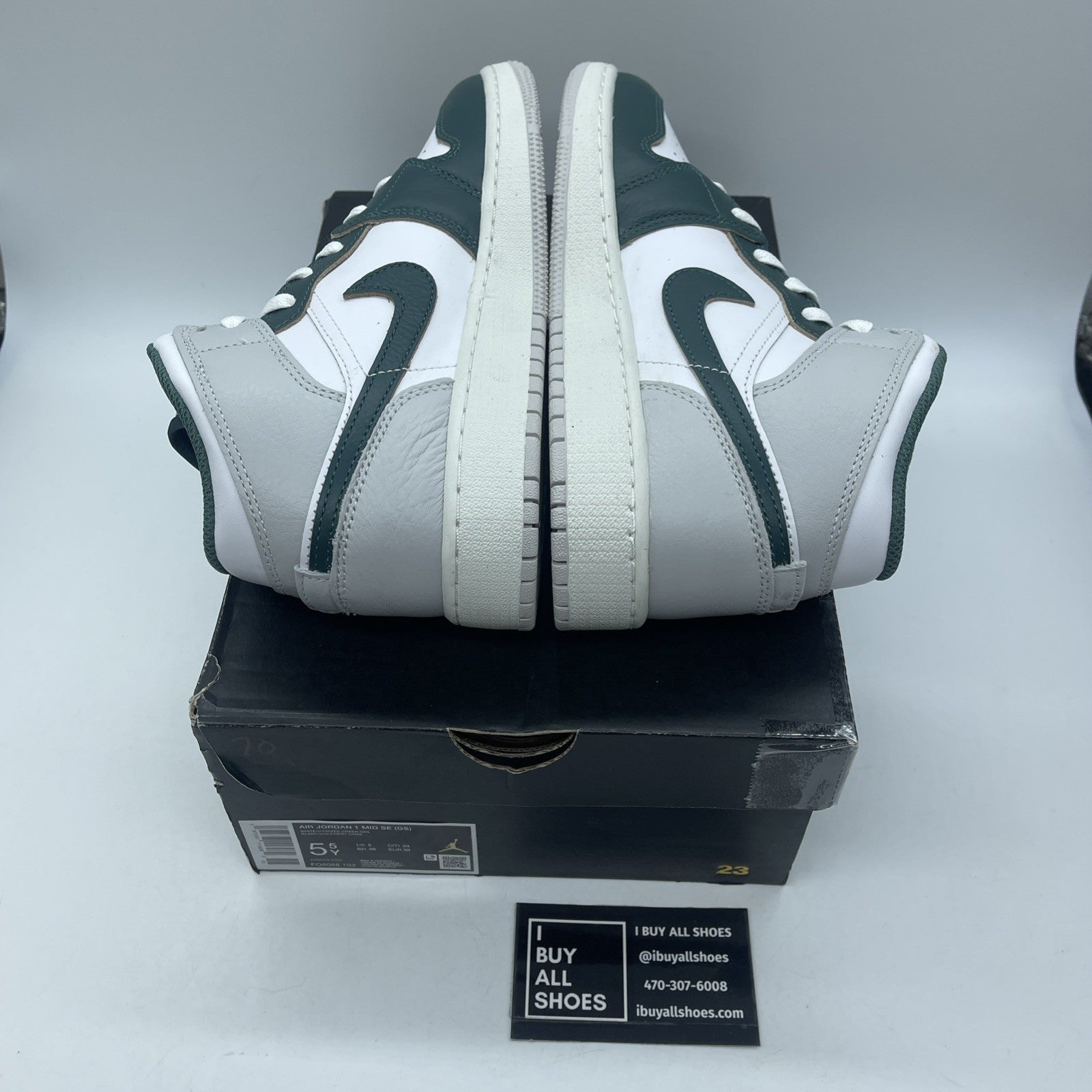 Size 5.5Y - Air Jordan 1 Mid SE ‘Oxidized Green Grey White Leather (FQ8088-103)