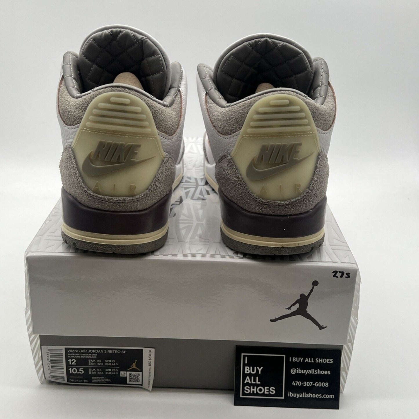 Size 12 - Jordan 3 Retro SP x A Ma Maniere Low Raised By Women W (DH3434-110)