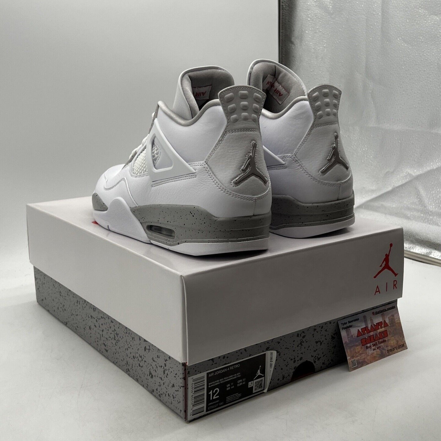 Size 12 - Jordan 4 Retro Mid White Oreo White Leather Grey (CT8527-100)