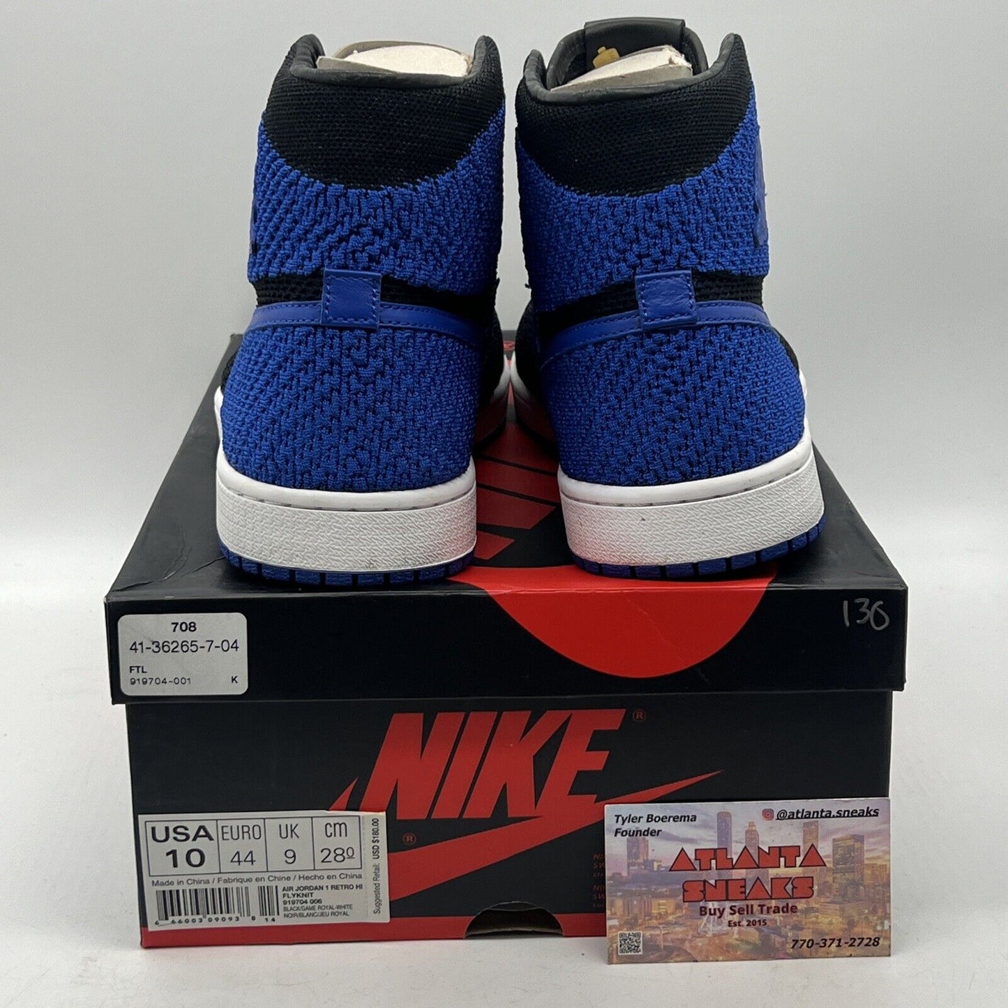 Size 10 - Air Jordan 1 Retro OG Flyknit High Royal Black Blue White (919704-006)