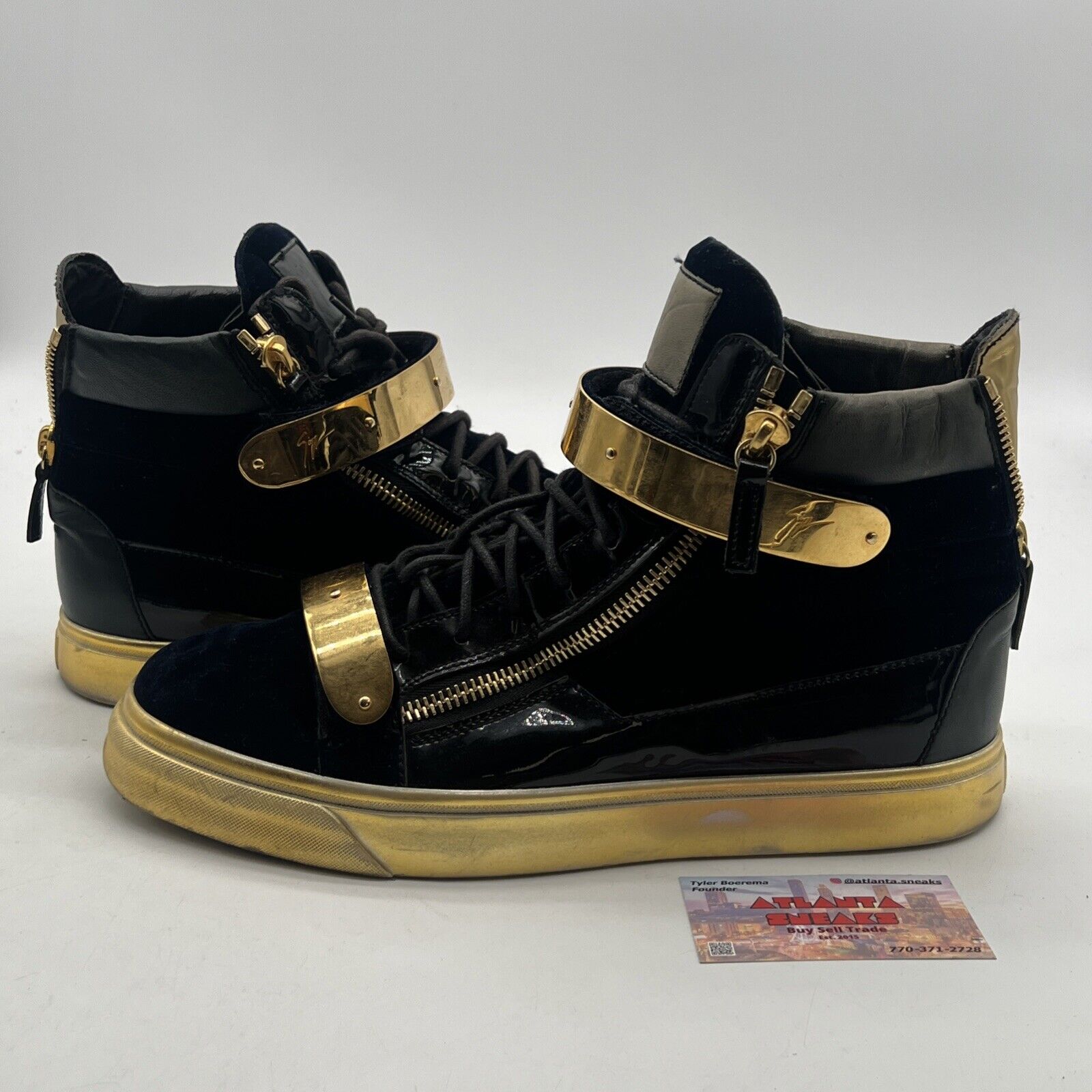 Size 12 - Giuseppe Zanotti Women’s High Top Sneakers Navy Suede W/ Gold