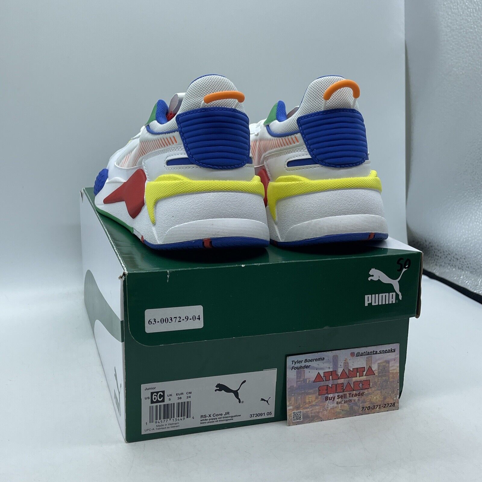 Size 6C - Puma RS-X Jr White Multi Color White Blue Leather Suede (373091-05)