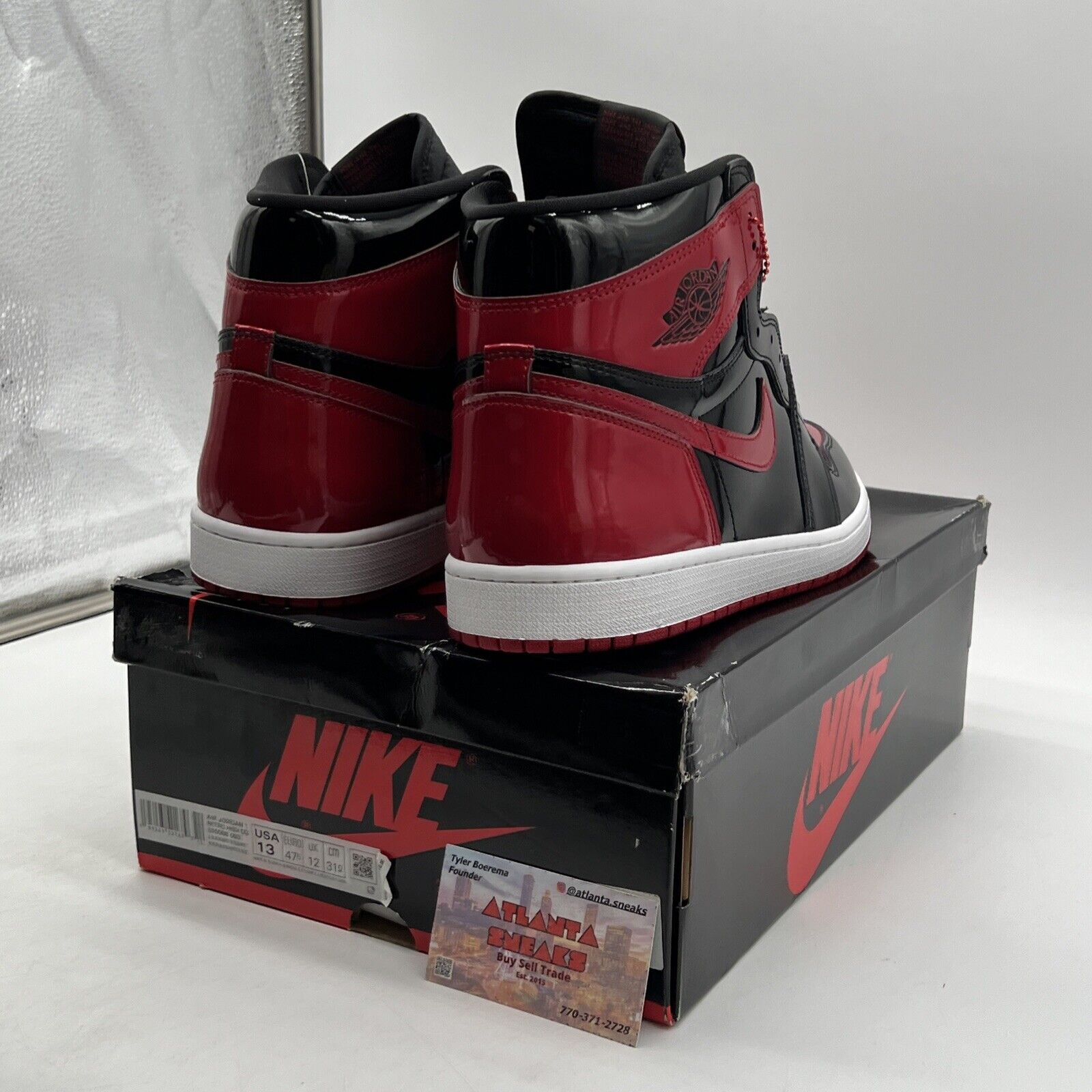 Size 13 - Jordan 1 Retro OG High Patent Bred Black Red White (555088-063)