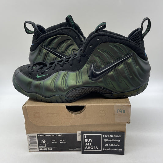 Size 9 - Nike Air Foamposite Pro Pine Green Black Suede Leather (624041-301)