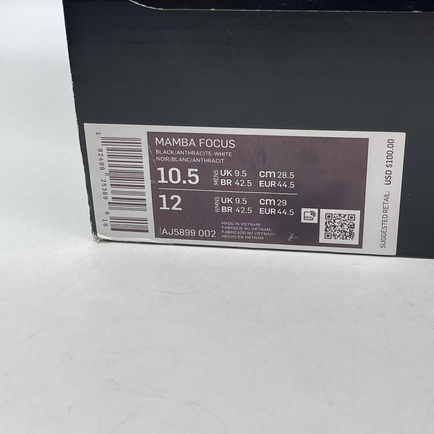 Size 10.5 - Nike Mamba Focus Black White Leather Suede (AJ5899-002)