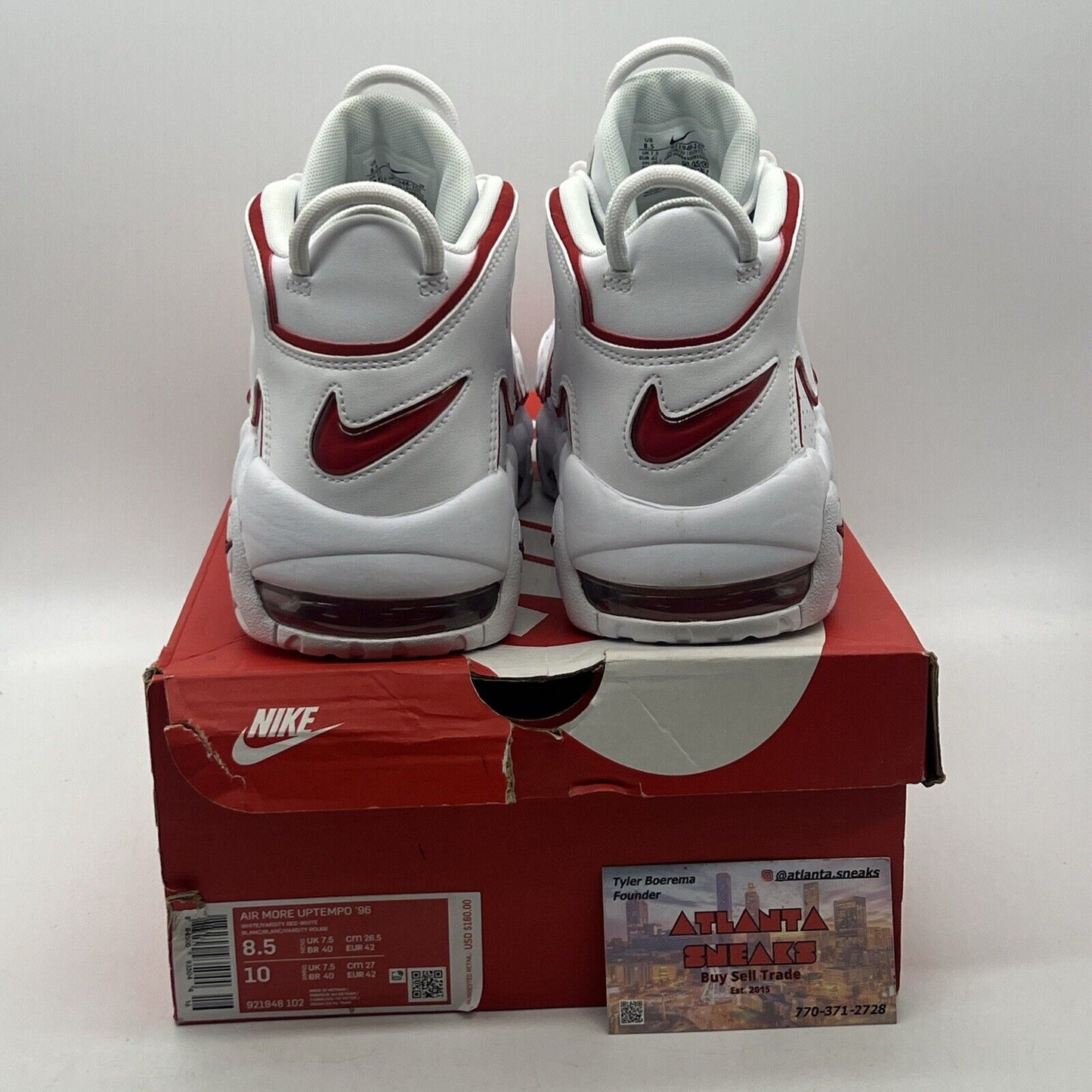 Size 8.5 - Nike Air More Uptempo White Varsity Red 2018 White Leather 921948-102