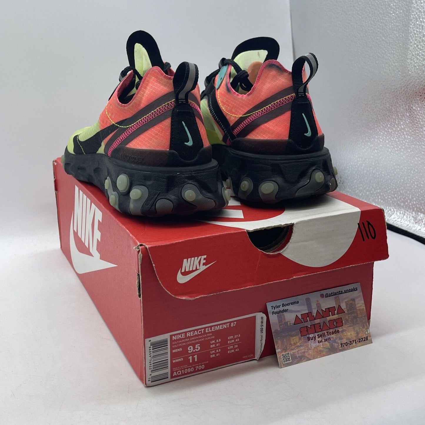 Size 9.5 - Nike React Element 87 Hyper Fusion Pink Yellow Black (AQ1090-700)