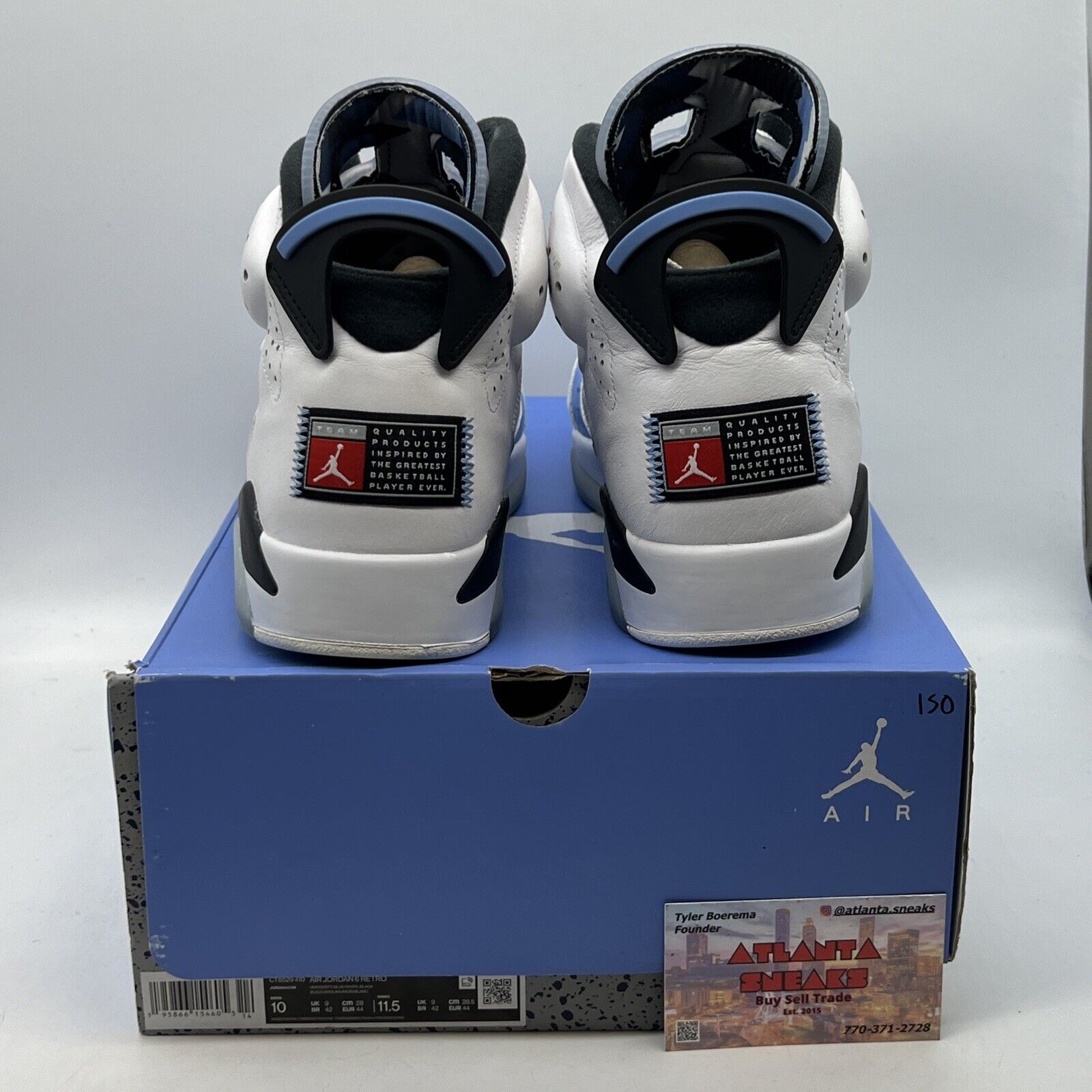 Size 10 - Jordan 6 Retro Mid UNC Home White Blue Suede Leather (CT8529-410)