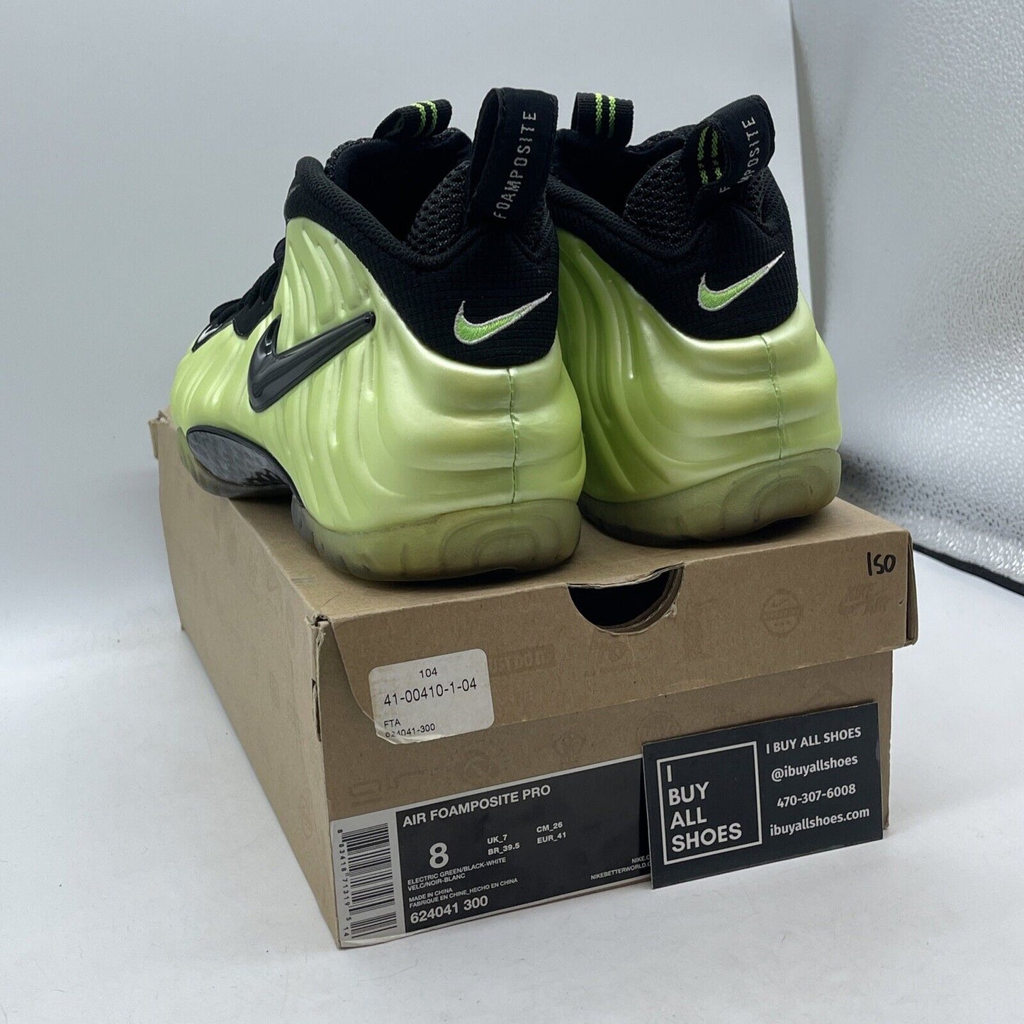 Size 8 - Nike Air Foamposite Pro Electric Green Black White Suede (624041-300)