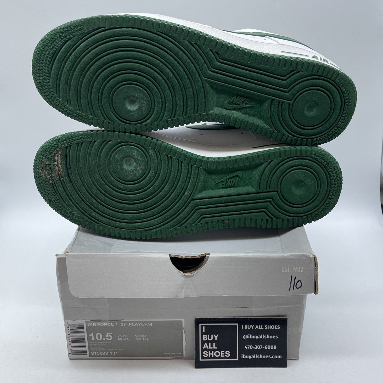 Size 10.5 - Nike Air Force 1'07 Players Green White Leather (315092-131)