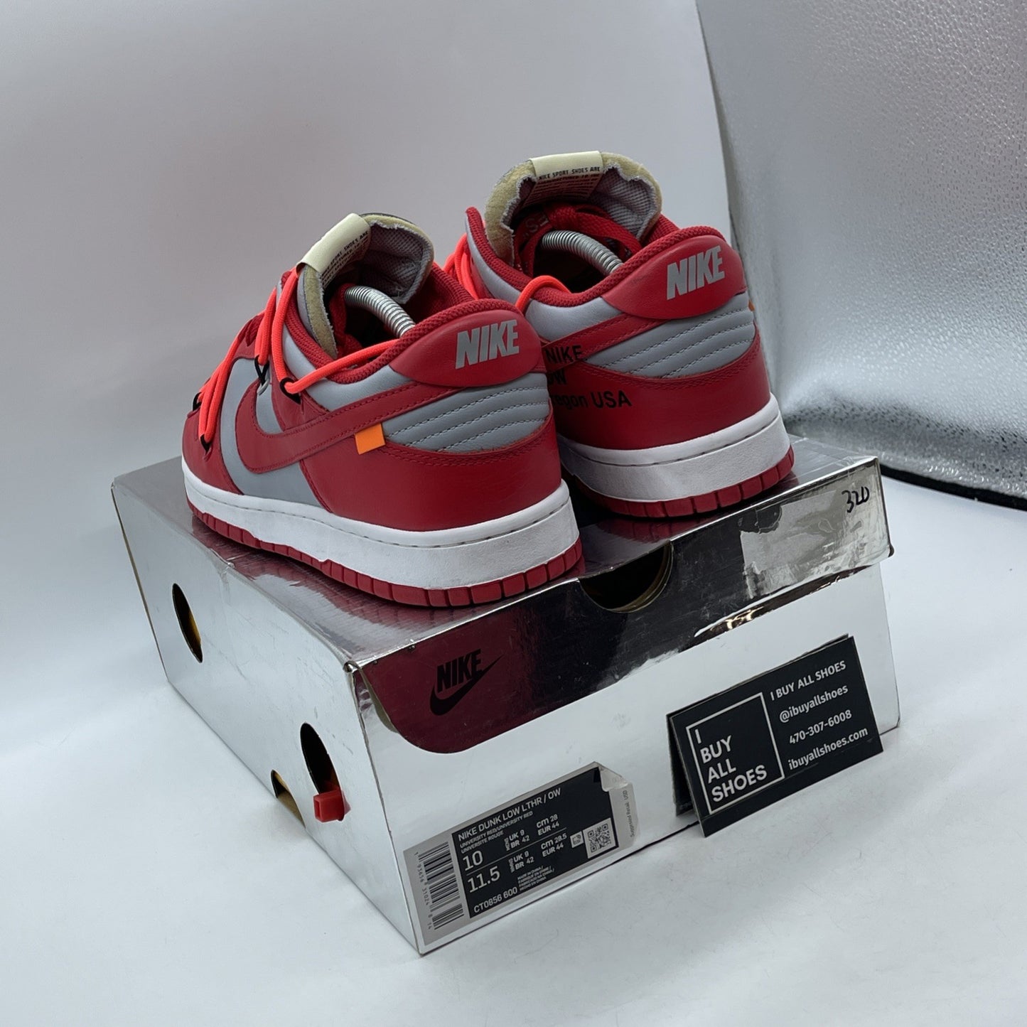 Size 10 - Nike Dunk Low x OFF-WHITE University Red Grey Leather (CT0856-600)