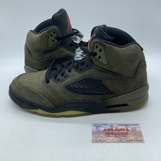 Size 11 - Air Jordan 5 Retro Fear Olive Green Red Black Suede (626971-350)