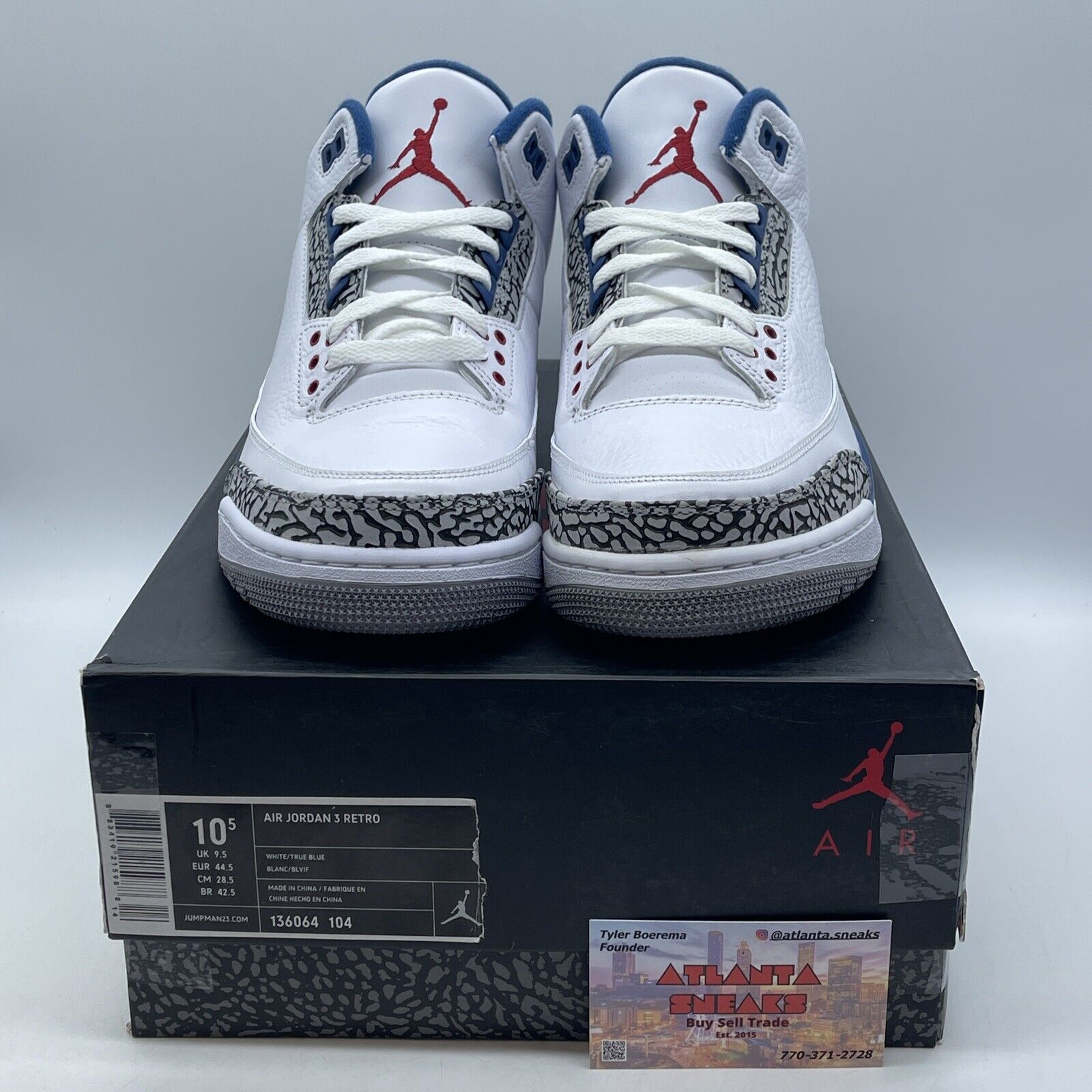 Size 10.5 - Air Jordan 3 Retro 2011 True Blue White Leather Suede (136064-104)