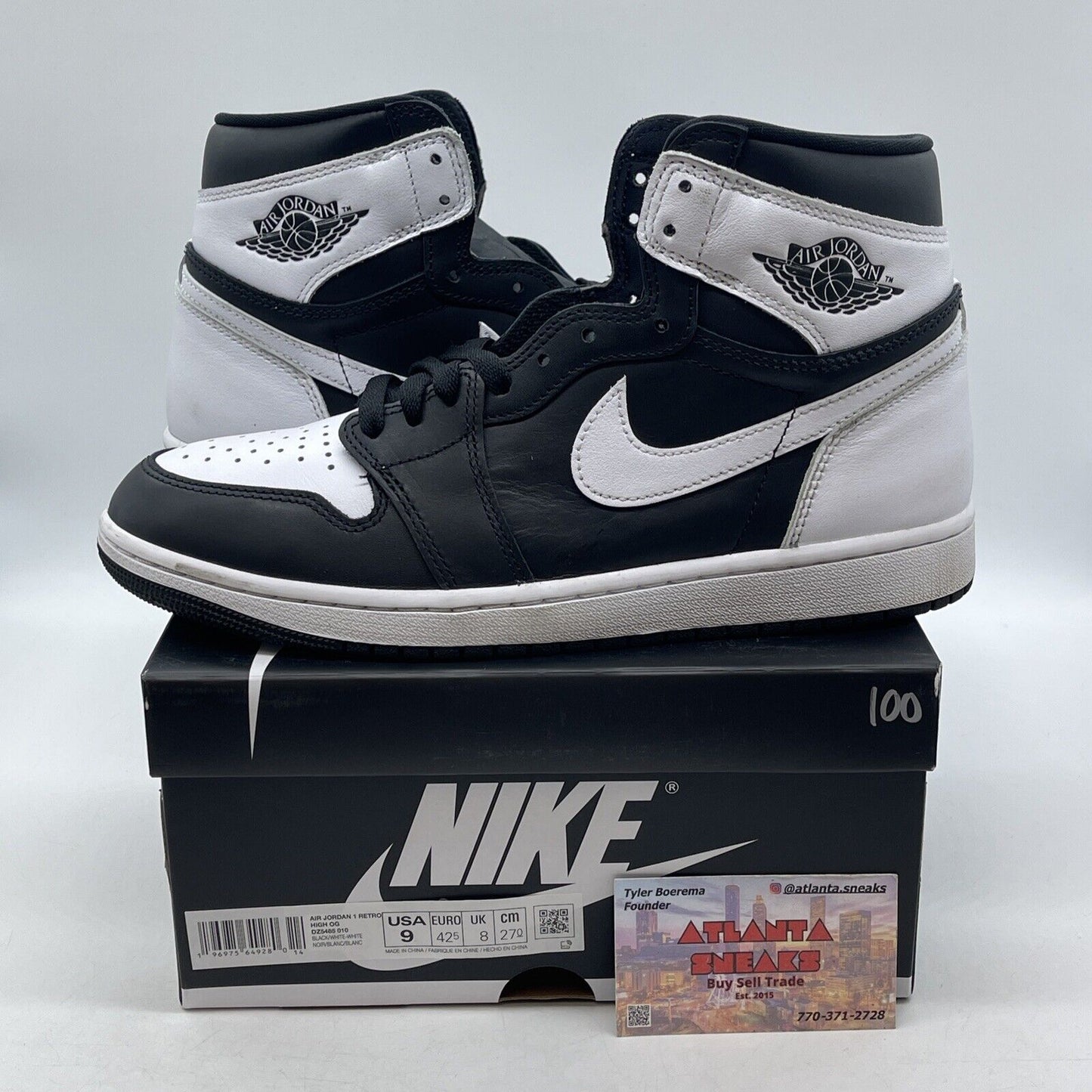 Size 9.5 - Air Jordan 1 Retro OG High Black White 2.0 Leather (DZ5485-010)