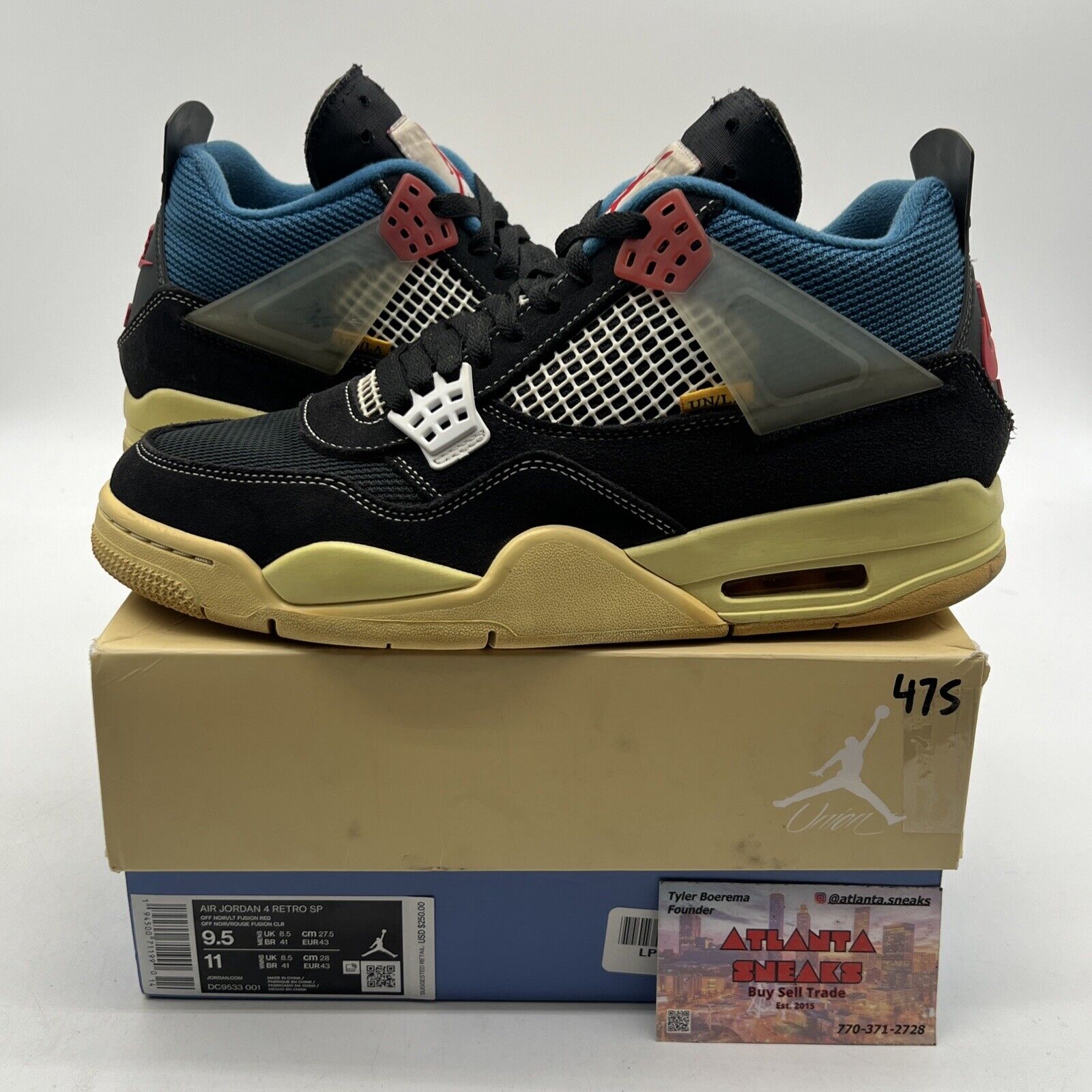 Size 9.5 - Jordan 4 Retro x Union LA Mid Off Noir Black Blue Red (DC9533-001)