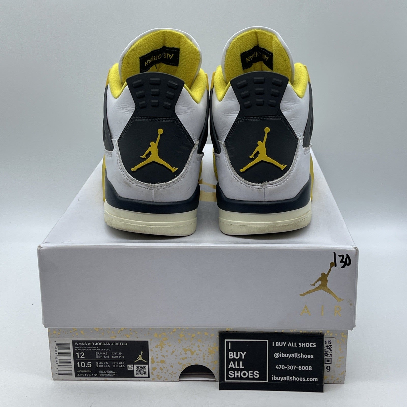 Size 12W - Air Jordan 4 Retro Vivid Sulfur White Yellow Leather (AQ9129-101)