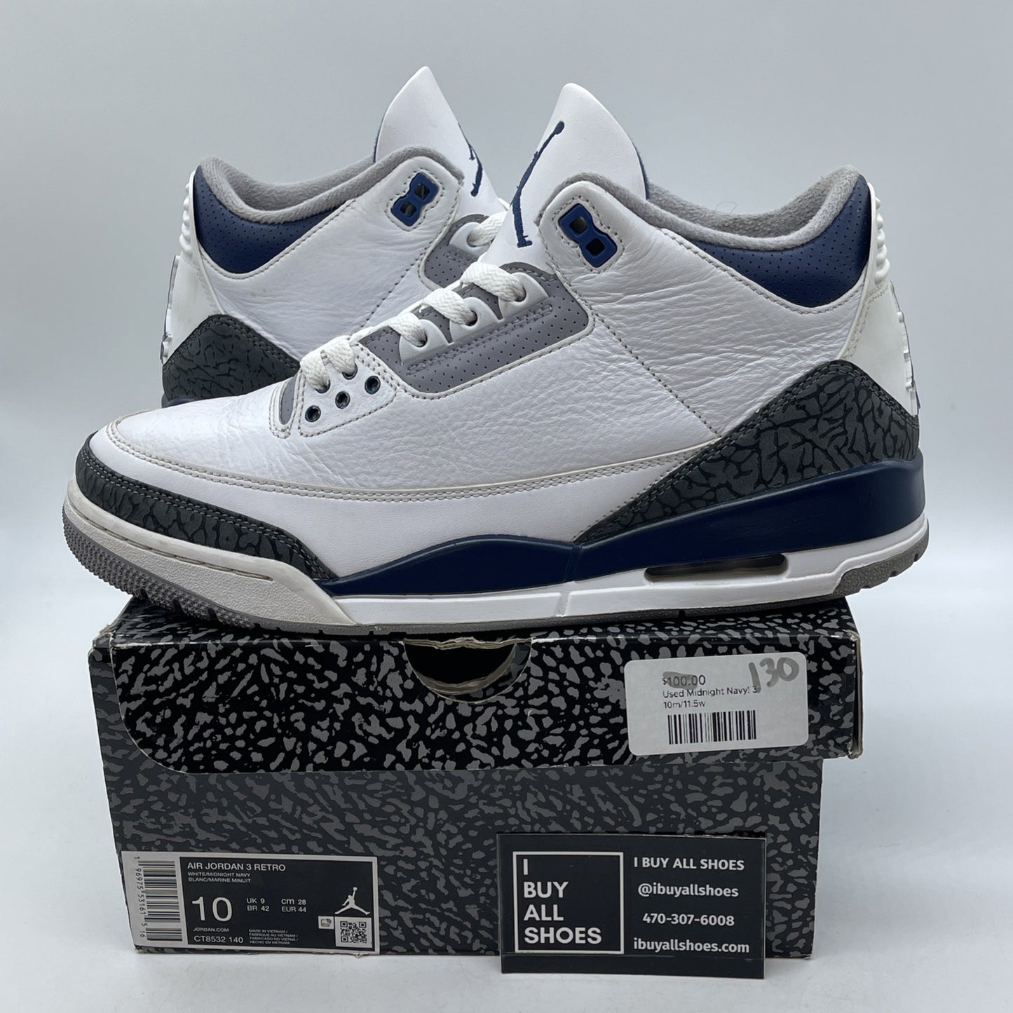 Size 10 - Air Jordan 3 Retro Midnight Navy White Suede Leather (CT8532-140)