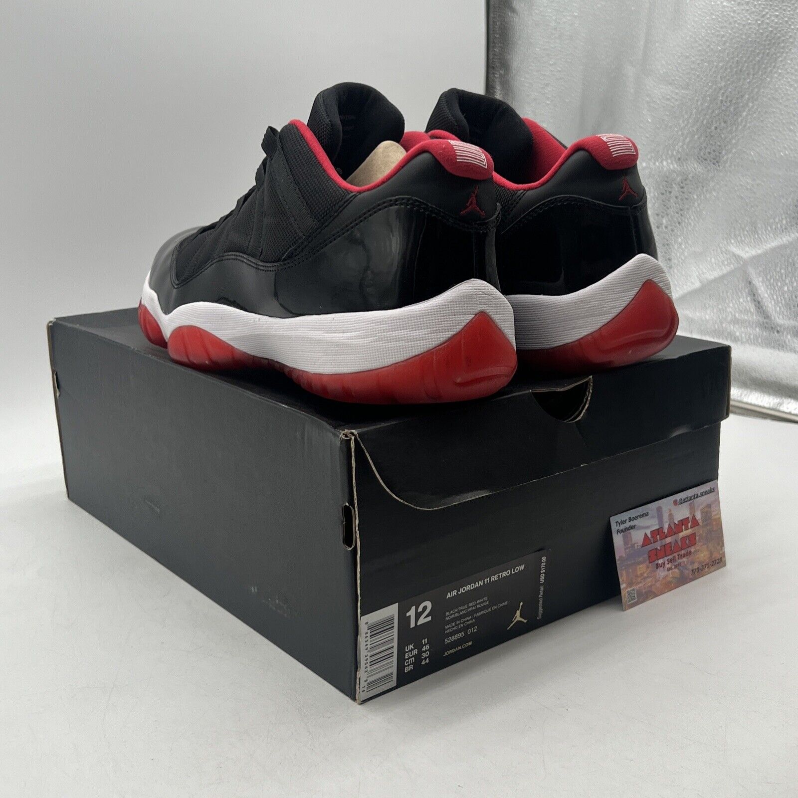 Size 12 - Air Jordan 11 Retro 2015 Low Bred White Leather Red (528895-012)