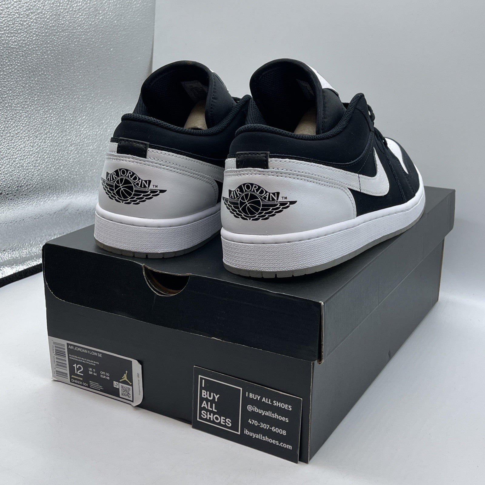 Size 12 - Jordan 1 Low SE Diamond Black White Suede Leather (DH6931-001)