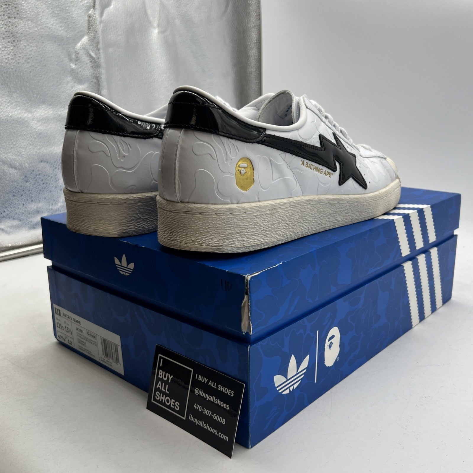Size 12.5 - adidas BAPE x Superstar Vintage White Black (JR2701)