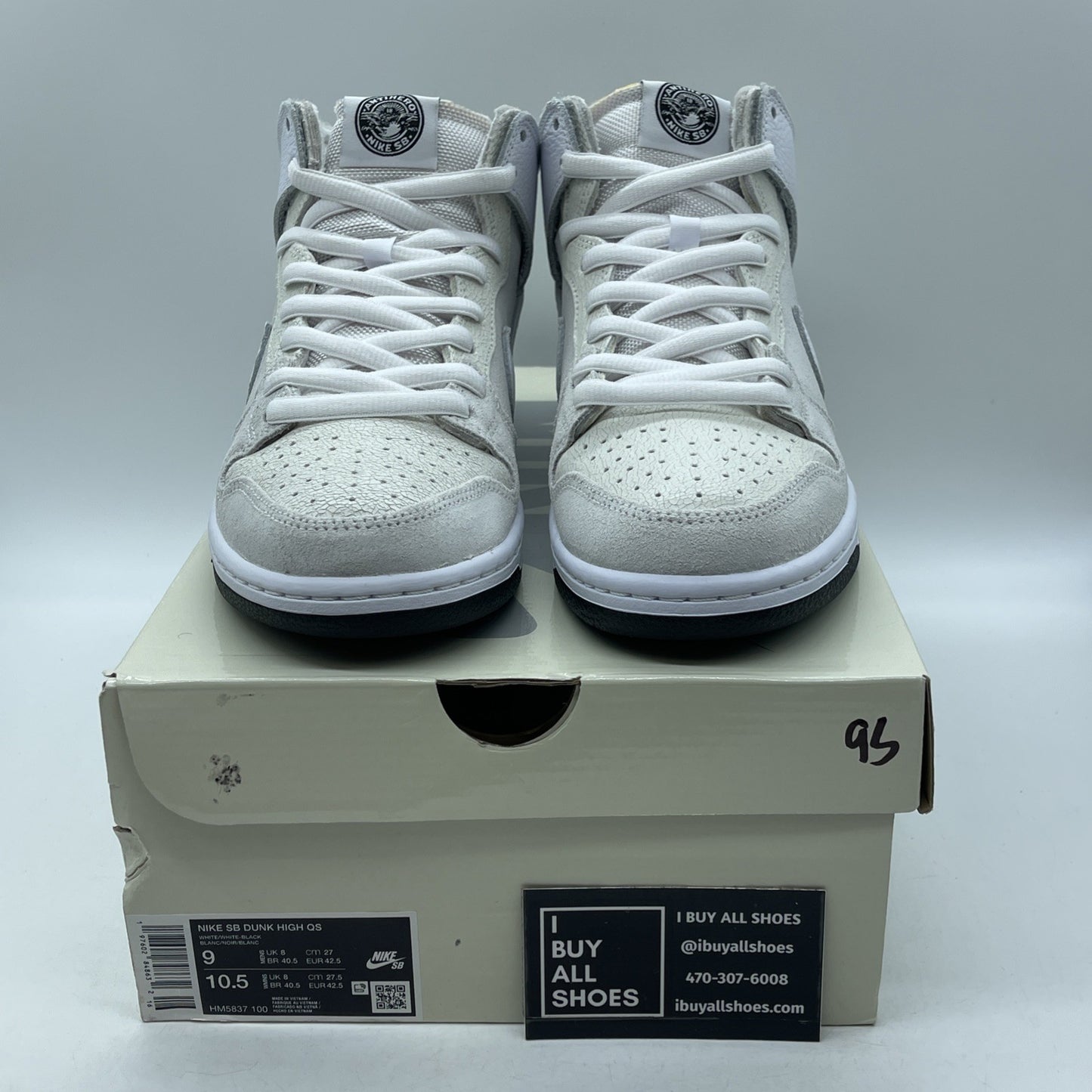 Size 9 - Nike AntiHero x Dunk SB High White Black Suede Leather (HM5837-100)