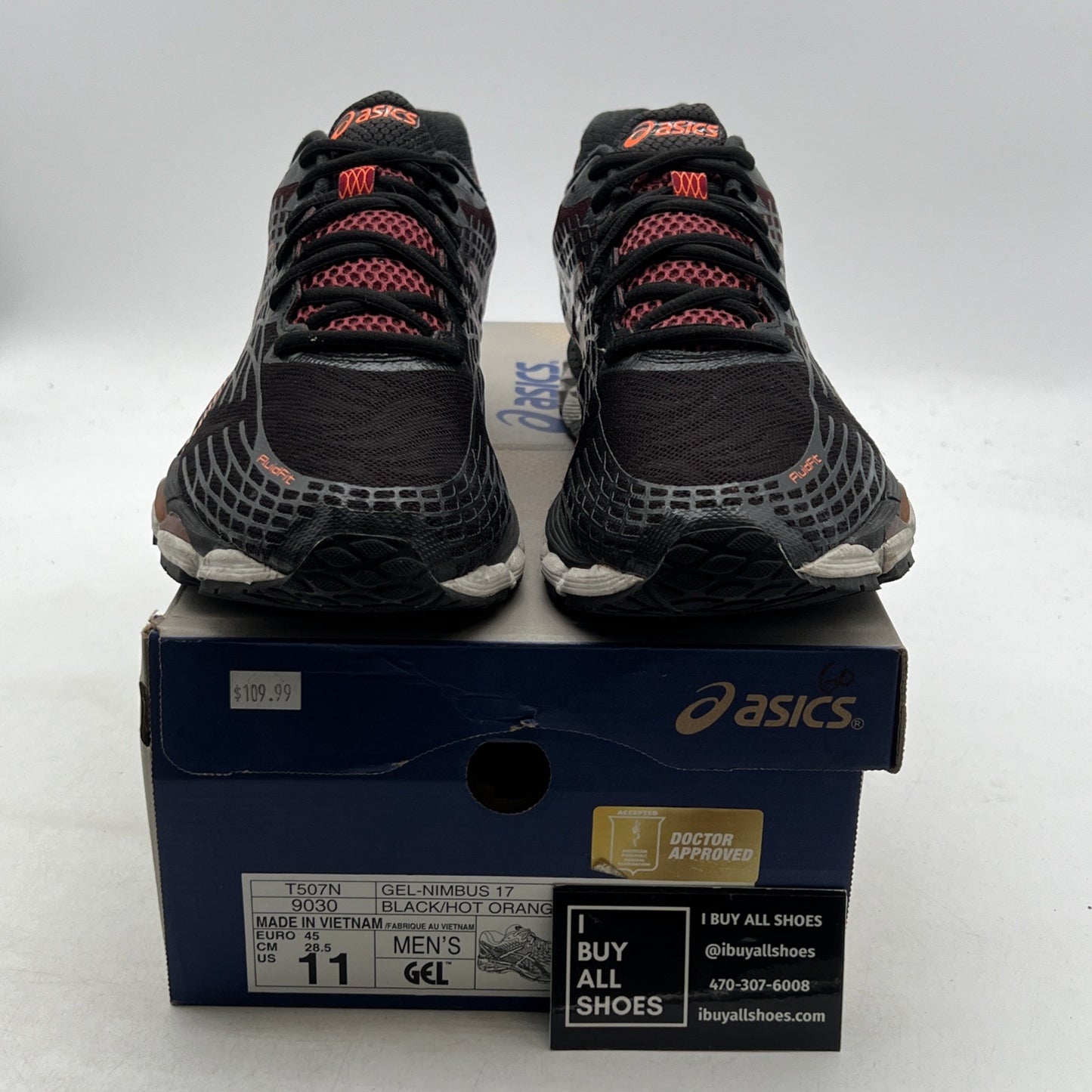 Size 11 - ASICS Gel-Nimbus 17 Black Red Running Shoes (T507N-9030)