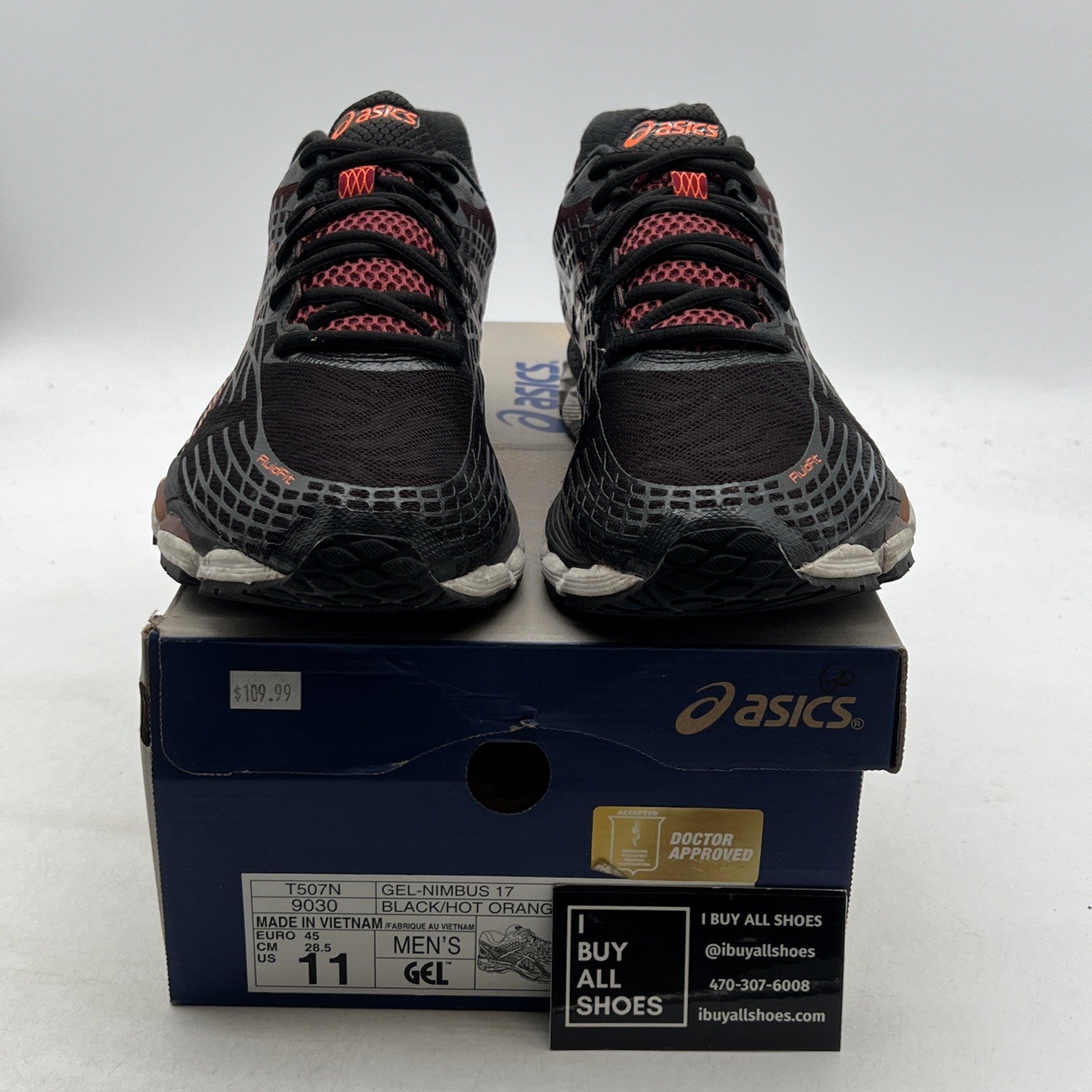 Size 11 - ASICS Gel-Nimbus 17 Black Red Running Shoes (T507N-9030)