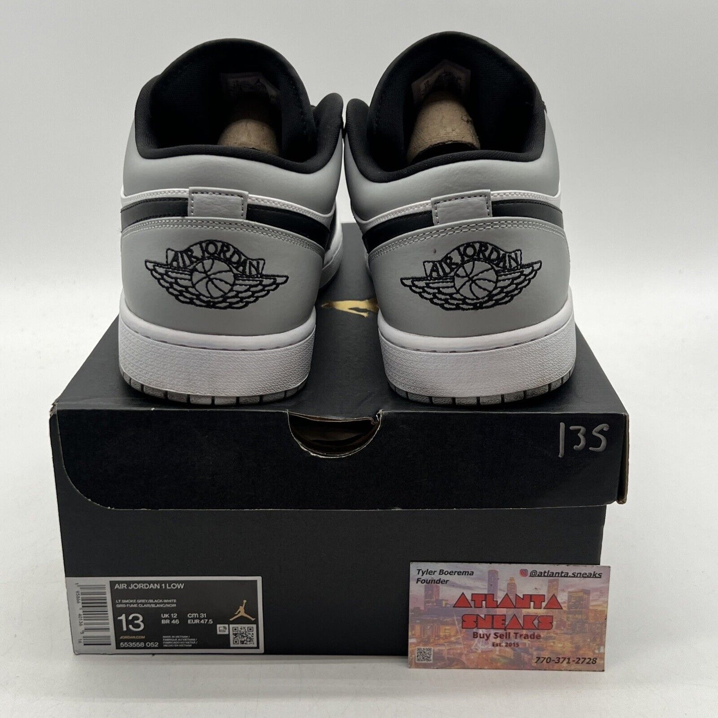 Size 13 - Jordan 1 Low Shadow Toe Black White Grey Leather (553558-052)