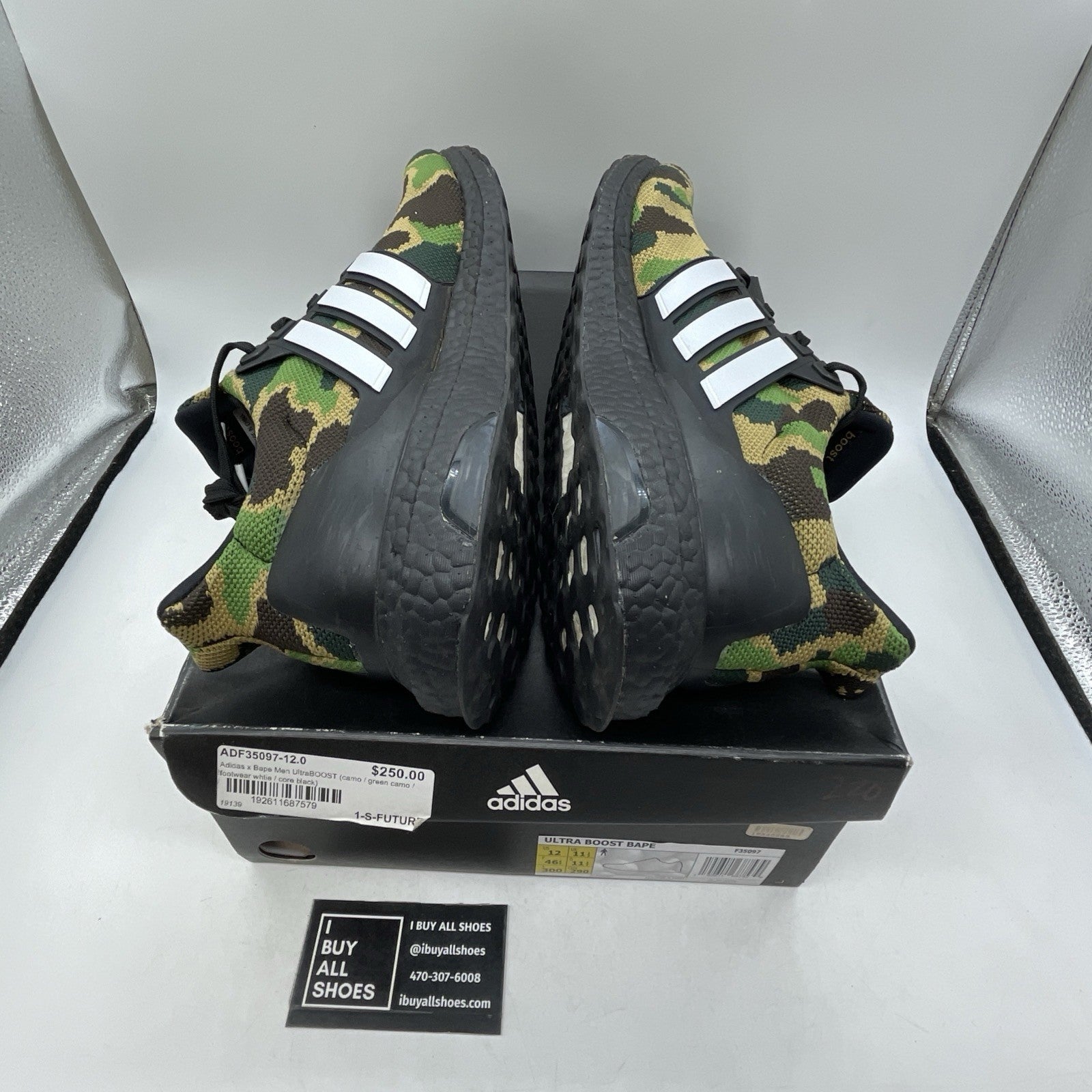 Size 12 - A Bathing Ape x adidas UltraBoost 4.0 Green Camo (F35097)